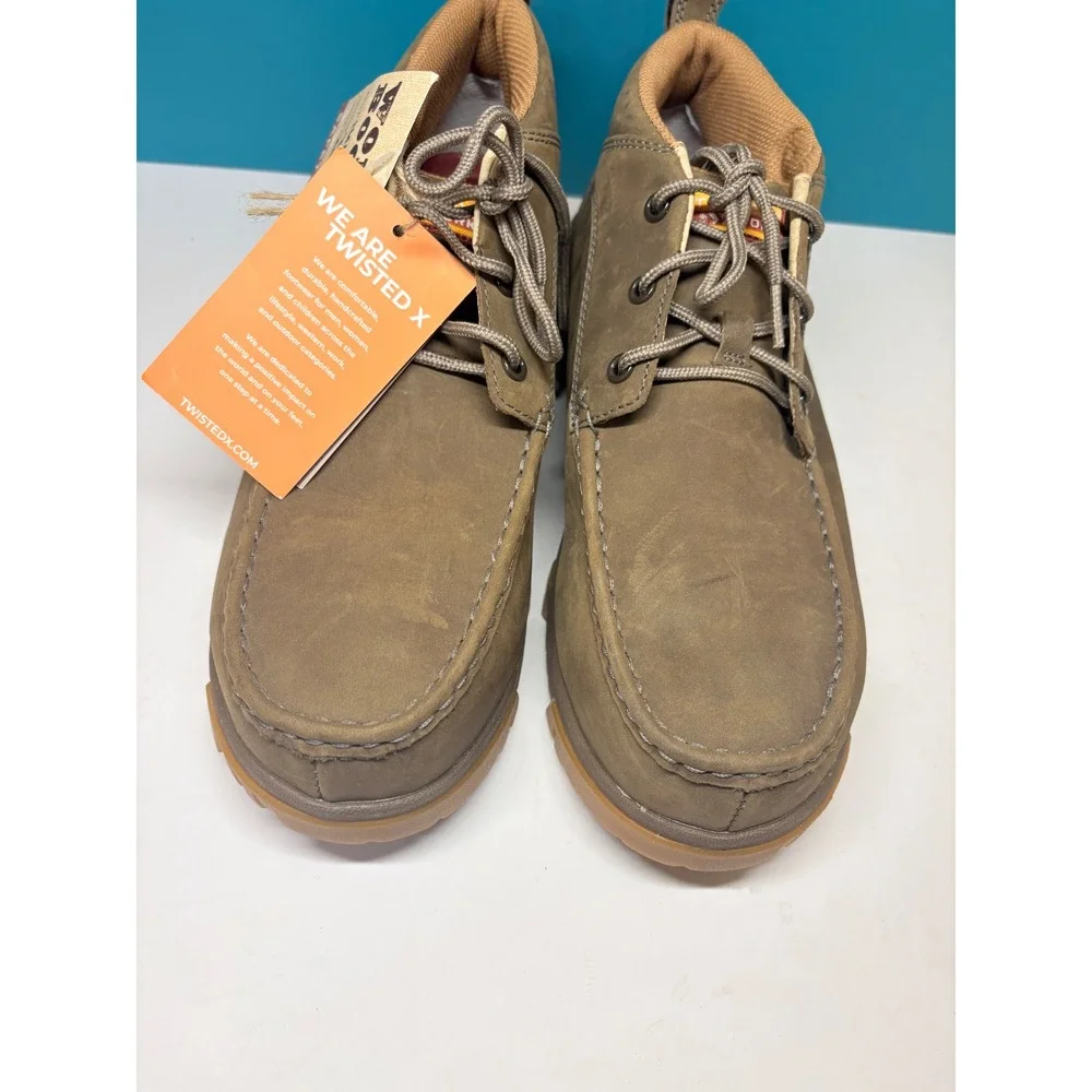 Twisted X Mens 11.5M Brown Saddle Leather 4in Moc Nano Toe Chukka Work Boots